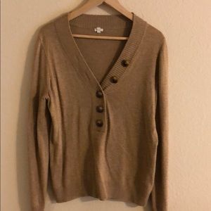 Brown J. Crew Sweater with Tortoise Shell Buttons